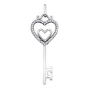 10kt White Gold Women's Round Diamond Key Double Heart Pendant 1-10 Cttw - FREE Shipping (US/CAN)-Gold & Diamond Pendants & Necklaces-JadeMoghul Inc.