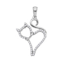 10kt White Gold Women's Round Diamond Kitty Cat Feline Outline Animal Pendant 1-6 Cttw - FREE Shipping (US/CAN)-Gold & Diamond Pendants & Necklaces-JadeMoghul Inc.