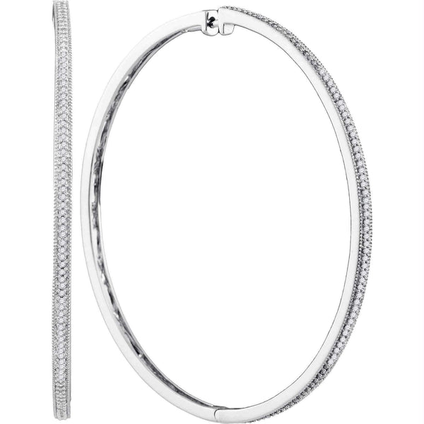 10kt White Gold Womens Round Diamond Large Slender Milgrain Hoop Earrings 1-2 Cttw-Gold & Diamond Earrings-JadeMoghul Inc.