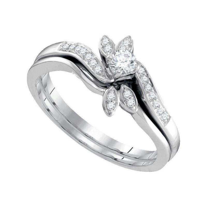 10kt White Gold Women's Round Diamond Leaf Floral Bridal Wedding Engagement Ring Band Set 1/4 Cttw - FREE Shipping (US/CAN)-Gold & Diamond Wedding Ring Sets-5.5-JadeMoghul Inc.