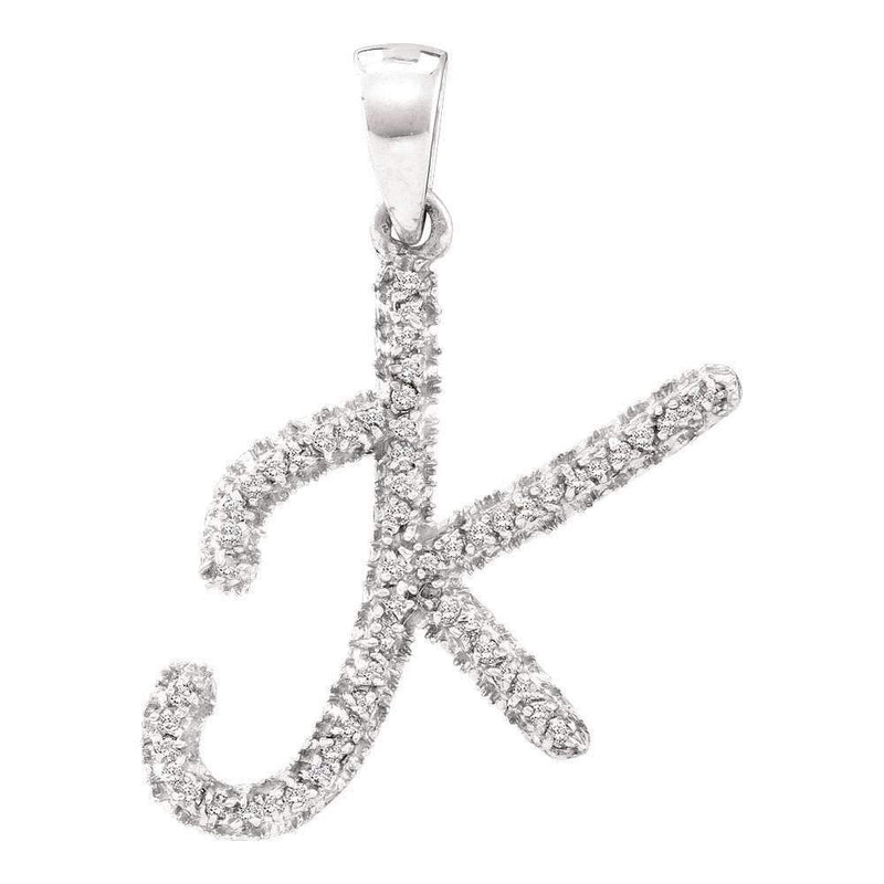 10kt White Gold Women's Round Diamond Letter K Pendant 1-6 Cttw - FREE Shipping (US/CAN)-Gold & Diamond Pendants & Necklaces-JadeMoghul Inc.