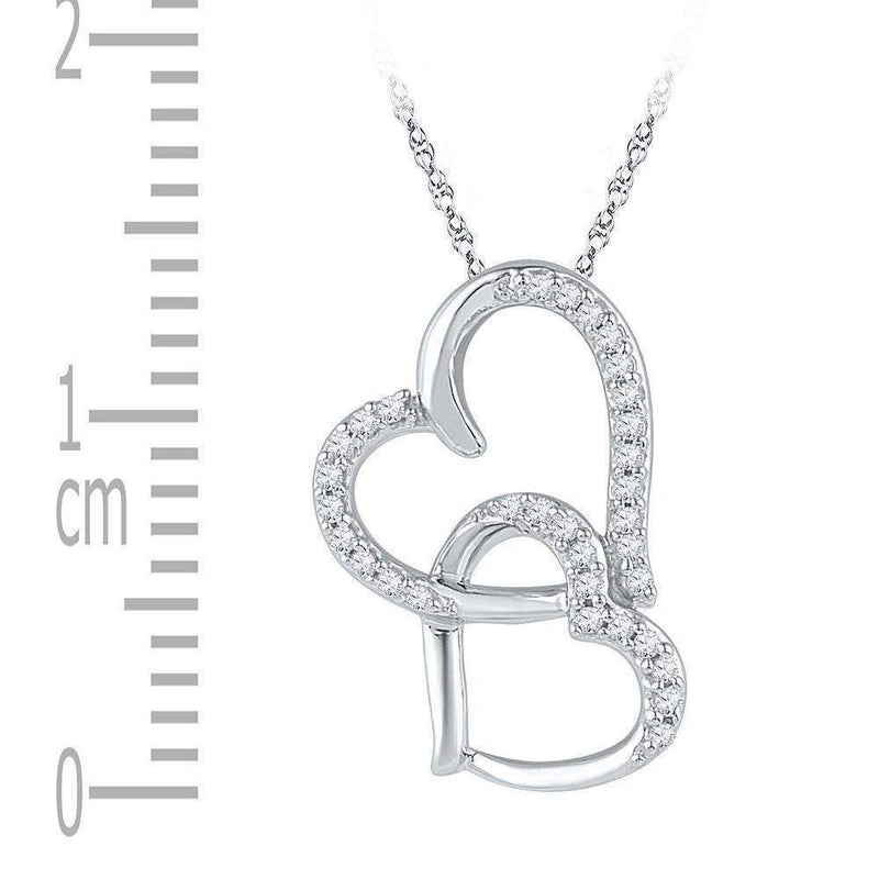 10kt White Gold Women's Round Diamond Linked Double Heart Pendant 1-10 Cttw - FREE Shipping (US/CAN)-Gold & Diamond Pendants & Necklaces-JadeMoghul Inc.