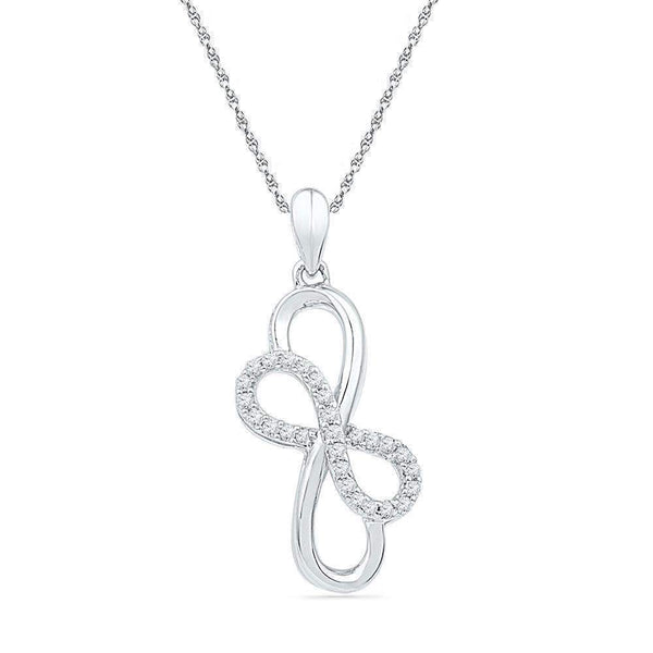 10kt White Gold Women's Round Diamond Linked Double Infinity Pendant 1-6 Cttw - FREE Shipping (US/CAN)-Gold & Diamond Pendants & Necklaces-JadeMoghul Inc.