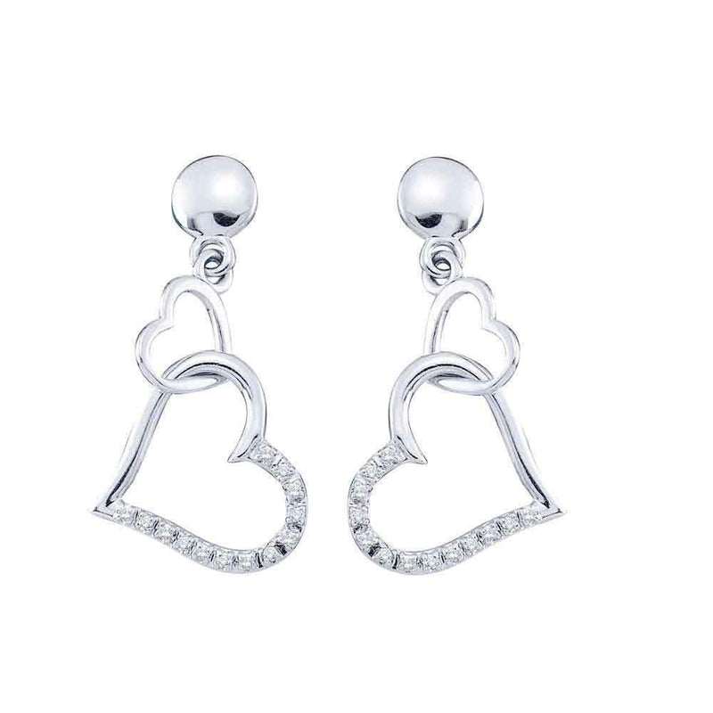 10kt White Gold Women's Round Diamond Linked Hearts Dangle Screwback Earrings 1-10 Cttw - FREE Shipping (USA/CAN)-Gold & Diamond Earrings-JadeMoghul Inc.