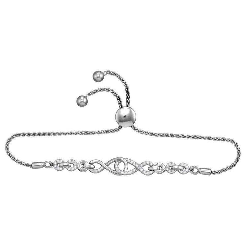 10kt White Gold Womens Round Diamond Linked Infinity Bolo Bracelet 1-4 Cttw - FREE Shipping (US/CAN)-Gold & Diamond Bracelets-JadeMoghul Inc.