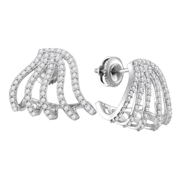 10kt White Gold Womens Round Diamond Lobe Half Hoop Earrings 5-8 Cttw-Gold & Diamond Earrings-JadeMoghul Inc.