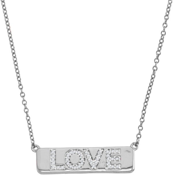 10kt White Gold Women's Round Diamond Love Bar Pendant Necklace with 18" Chain 1-8 Cttw - FREE Shipping (US/CAN)-Gold & Diamond Pendants & Necklaces-JadeMoghul Inc.