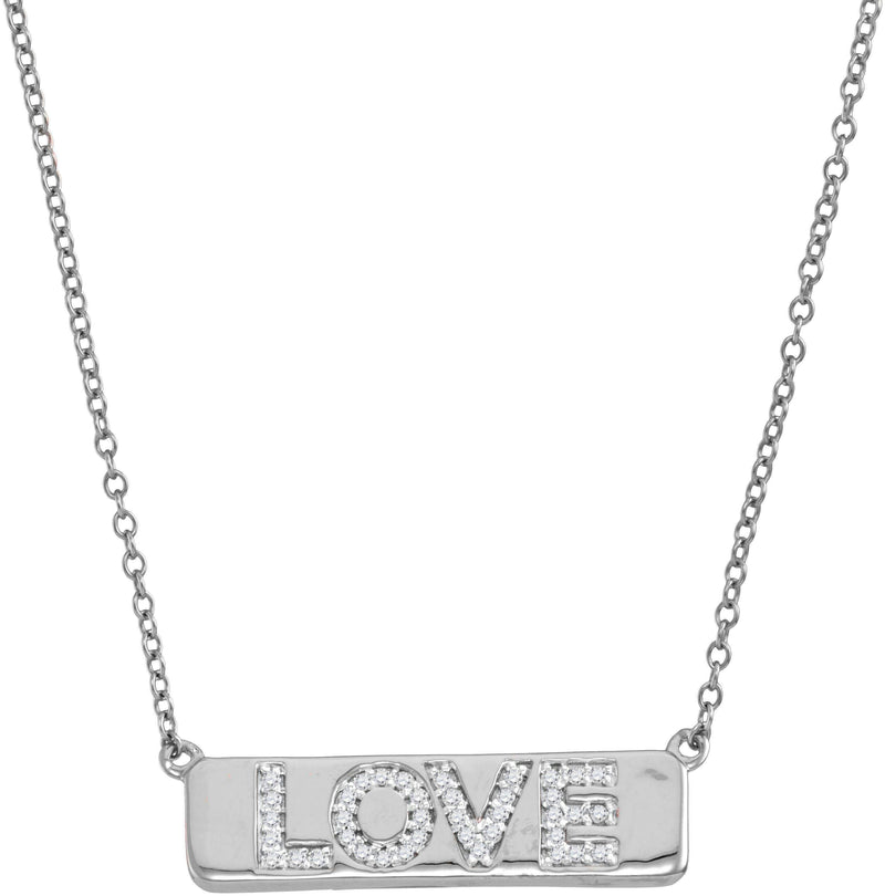 10kt White Gold Women's Round Diamond Love Bar Pendant Necklace with 18" Chain 1-8 Cttw - FREE Shipping (US/CAN)-Gold & Diamond Pendants & Necklaces-JadeMoghul Inc.