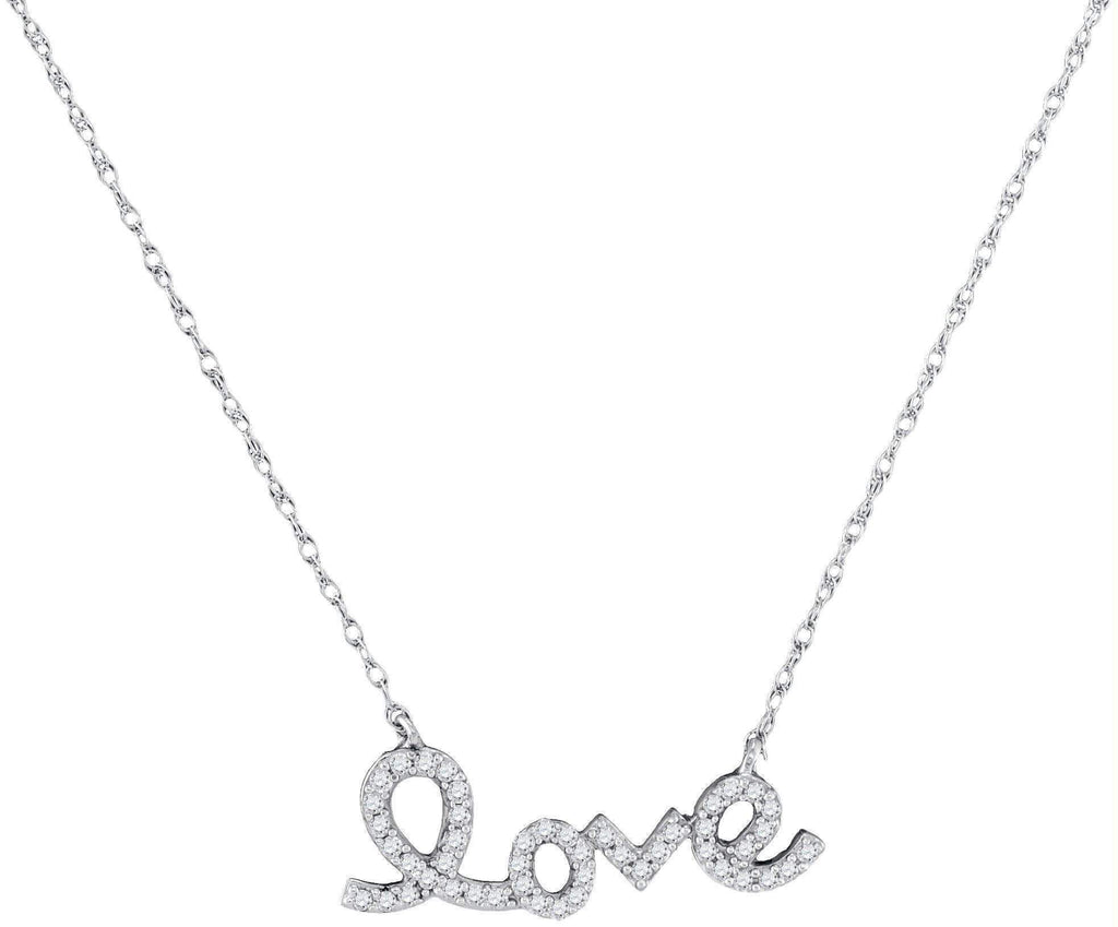 10kt White Gold Womens Round Diamond Love Pendant Necklace 1-6 Cttw