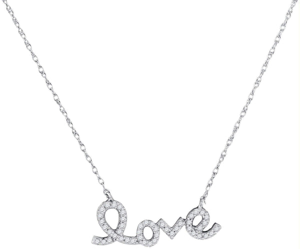 10kt White Gold Womens Round Diamond Love Pendant Necklace 1-6 Cttw-Gold & Diamond Pendants & Necklaces-JadeMoghul Inc.