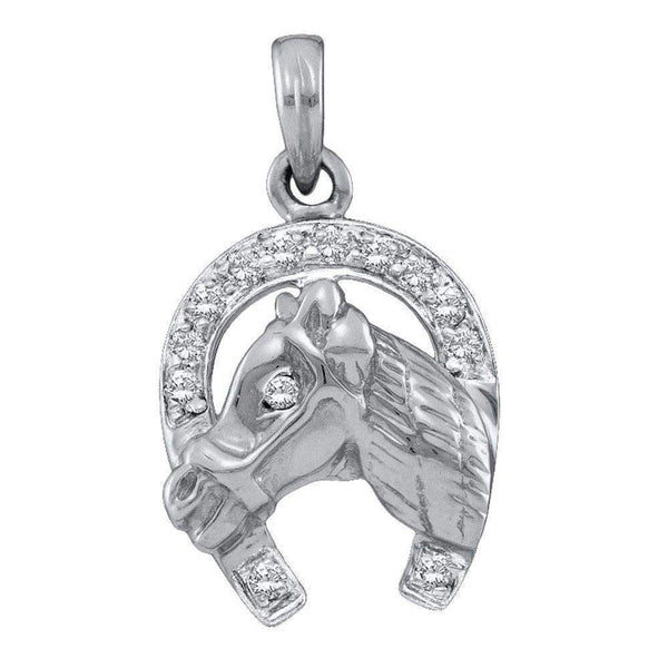 10kt White Gold Women's Round Diamond Lucky Horseshoe Charm Pendant 1-10 Cttw - FREE Shipping (US/CAN)-Gold & Diamond Pendants & Necklaces-JadeMoghul Inc.