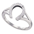 10kt White Gold Women's Round Diamond Lucky Horseshoe Ring 1/12 Cttw - FREE Shipping (US/CAN)-Gold & Diamond Rings-5-JadeMoghul Inc.