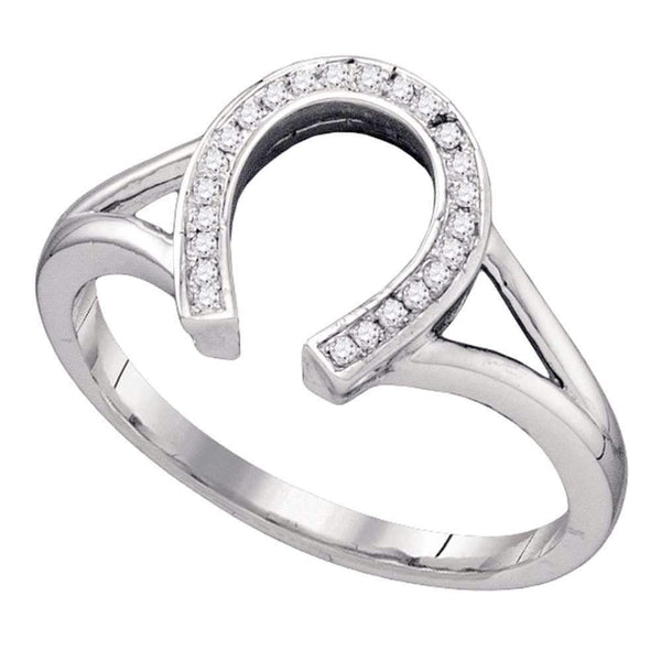 10kt White Gold Women's Round Diamond Lucky Horseshoe Ring 1/12 Cttw - FREE Shipping (US/CAN)-Gold & Diamond Rings-5-JadeMoghul Inc.