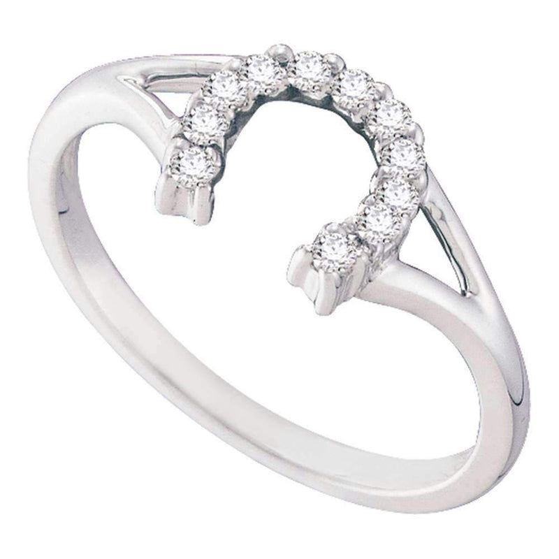 10kt White Gold Women's Round Diamond Lucky Horseshoe Split-shank Ring 1/10 Cttw - FREE Shipping (US/CAN)-Gold & Diamond Rings-5-JadeMoghul Inc.