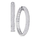 10kt White Gold Women's Round Diamond Luxury 1" Hoop Earrings 4-1-6 Cttw - FREE Shipping (USA/CAN)-Gold & Diamond Earrings-JadeMoghul Inc.