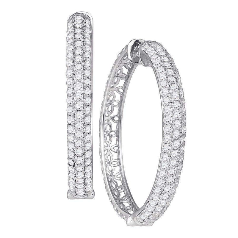 10kt White Gold Women's Round Diamond Luxury 1" Hoop Earrings 4-1-6 Cttw - FREE Shipping (USA/CAN)-Gold & Diamond Earrings-JadeMoghul Inc.