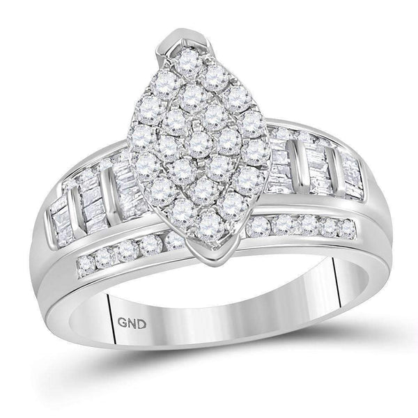 10kt White Gold Women's Round Diamond Marquise-shape Cluster Bridal Wedding Engagement Ring 1.00 Cttw - FREE Shipping (US/CAN)-Gold & Diamond Engagement & Anniversary Rings-JadeMoghul Inc.