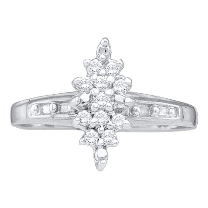 10kt White Gold Women's Round Diamond Marquise-shape Cluster Ring 1/10 Cttw - FREE Shipping (US/CAN)-Gold & Diamond Cluster Rings-9.5-JadeMoghul Inc.