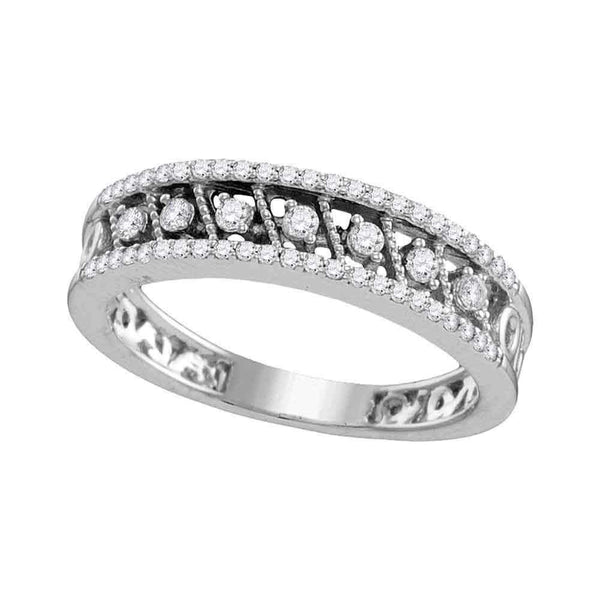 10kt White Gold Women's Round Diamond Milgrain Band Ring 7/8 Cttw - FREE Shipping (US/CAN)-Gold & Diamond Bands-6.5-JadeMoghul Inc.