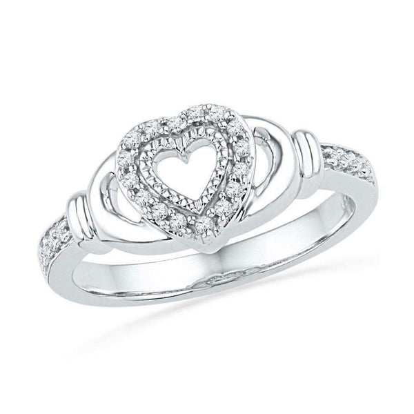 10kt White Gold Women's Round Diamond Milgrain Heart Love Ring 1/8 Cttw - FREE Shipping (US/CAN)-Gold & Diamond Heart Rings-5-JadeMoghul Inc.