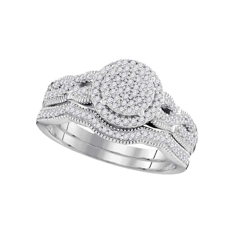 10kt White Gold Women's Round Diamond Milgrain Twist Bridal Wedding Engagement Ring Band Set 3/8 Cttw - FREE Shipping (US/CAN)-Gold & Diamond Wedding Ring Sets-6-JadeMoghul Inc.