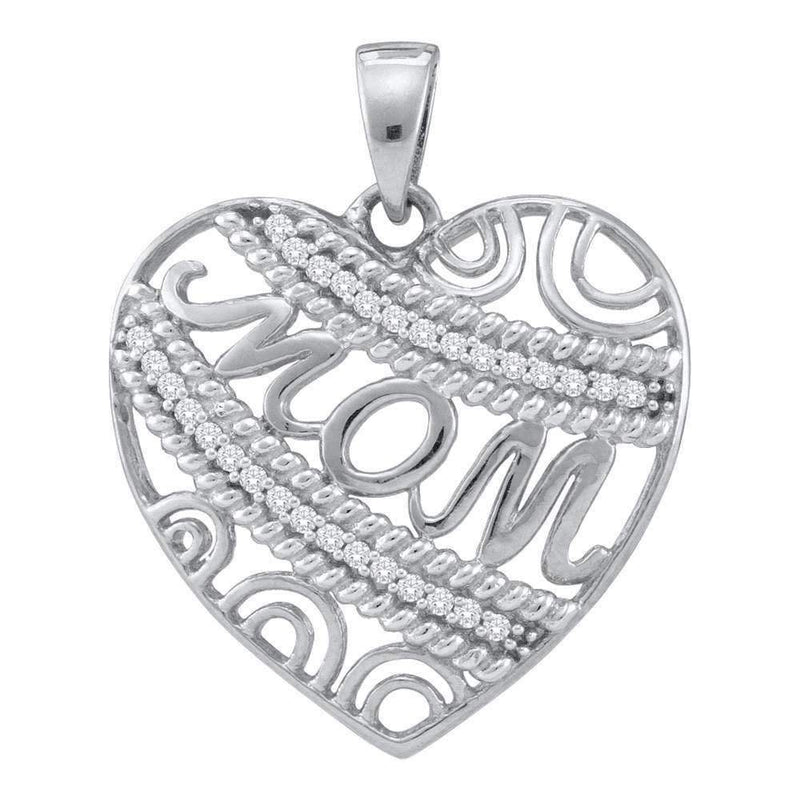 10kt White Gold Women's Round Diamond Mom Mother Filigree Heart Pendant 1-10 Cttw - FREE Shipping (US/CAN)-Gold & Diamond Pendants & Necklaces-JadeMoghul Inc.