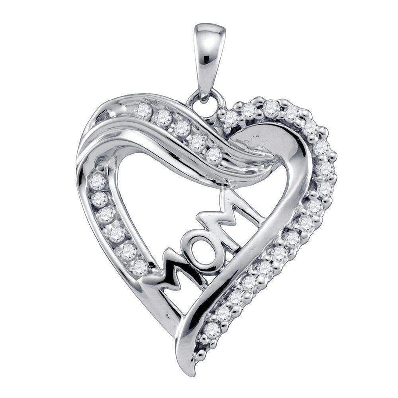 10kt White Gold Women's Round Diamond Mom Mother Heart Outline Pendant 1-5 Cttw - FREE Shipping (US/CAN)-Gold & Diamond Pendants & Necklaces-JadeMoghul Inc.