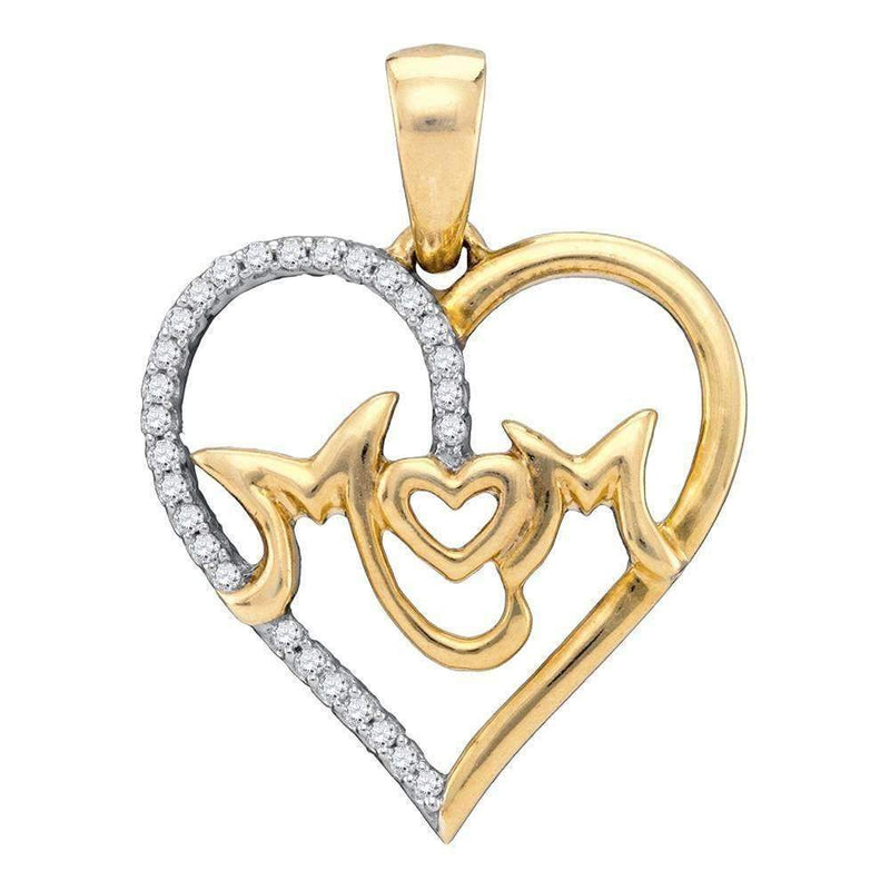 10kt White Gold Women's Round Diamond Mom Mother Heart Pendant 1-10 Cttw - FREE Shipping (US/CAN)-Gold & Diamond Pendants & Necklaces-JadeMoghul Inc.