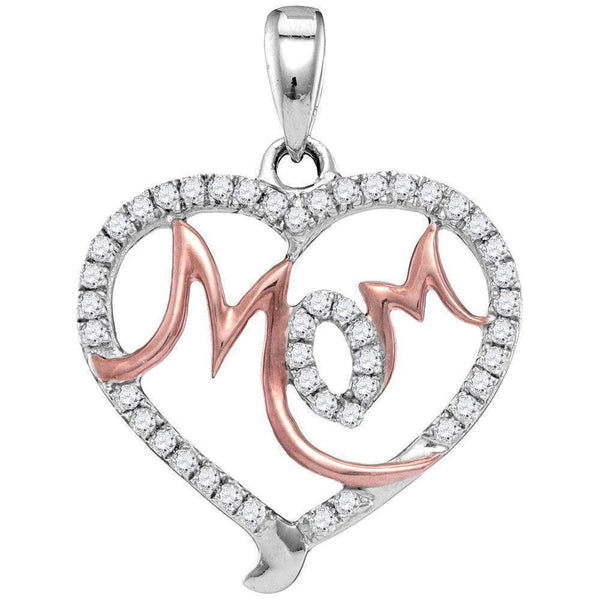 10kt White Gold Women's Round Diamond Mom Mother Heart Pendant 1-3 Cttw - FREE Shipping (US/CAN)-Gold & Diamond Pendants & Necklaces-JadeMoghul Inc.