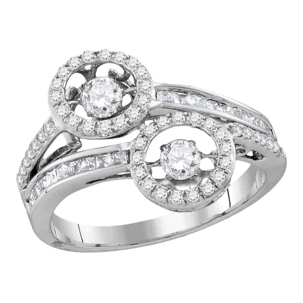 10kt White Gold Women's Round Diamond Moving 2-stone Hearts Together Bridal Wedding Engagement Ring 7/8 Cttw - FREE Shipping (US/CAN)-Wedding Jewelry-5-JadeMoghul Inc.