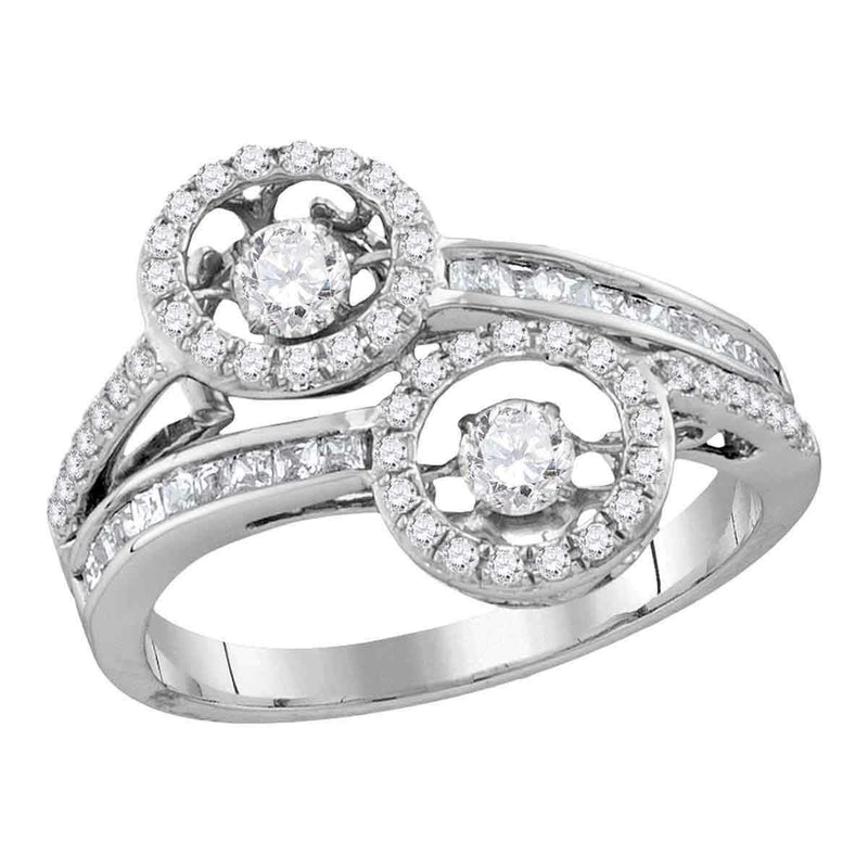 10kt White Gold Women's Round Diamond Moving 2-stone Hearts Together Bridal Wedding Engagement Ring 7/8 Cttw - FREE Shipping (US/CAN)-Wedding Jewelry-5-JadeMoghul Inc.