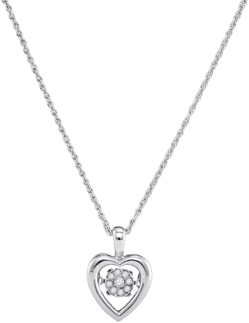 10kt White Gold Women's Round Diamond Moving Twinkle Cluster Heart Pendant 1-12 Cttw - FREE Shipping (US/CAN)-Gold & Diamond Pendants & Necklaces-JadeMoghul Inc.