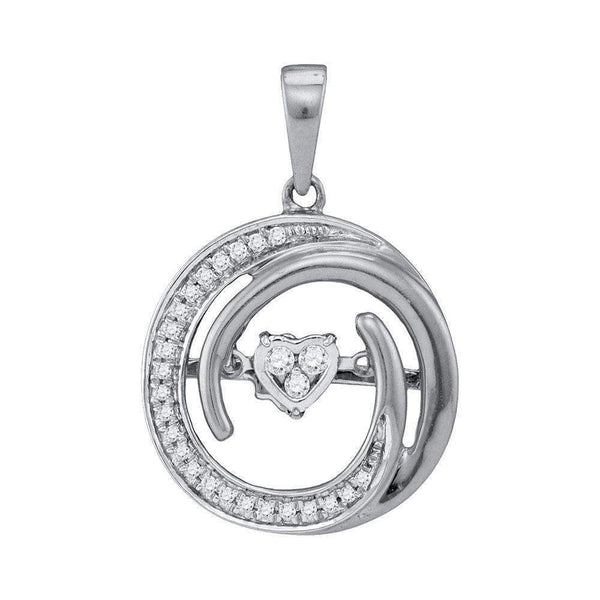 10kt White Gold Women's Round Diamond Moving Twinkle Heart Circle Pendant 1-6 Cttw - FREE Shipping (US/CAN)-Gold & Diamond Pendants & Necklaces-JadeMoghul Inc.