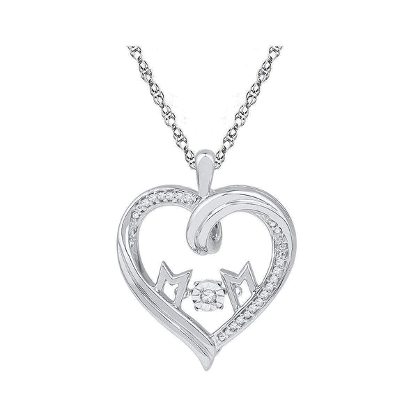 10kt White Gold Women's Round Diamond Moving Twinkle Mom Heart Pendant 1-12 Cttw - FREE Shipping (US/CAN)-Gold & Diamond Pendants & Necklaces-JadeMoghul Inc.