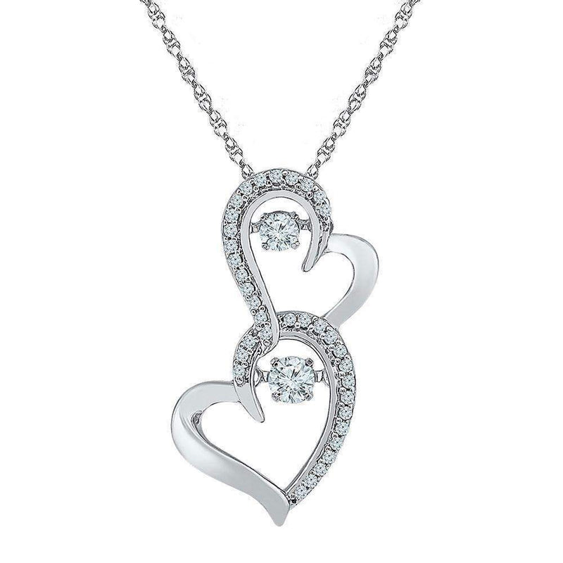 10kt White Gold Women's Round Diamond Moving Twinkle Solitaire Double Heart Pendant 1-4 Cttw - FREE Shipping (US/CAN)-Gold & Diamond Pendants & Necklaces-JadeMoghul Inc.