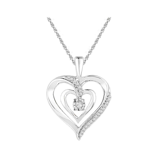 10kt White Gold Women's Round Diamond Moving Twinkle Solitaire Heart Pendant 1-10 Cttw - FREE Shipping (US/CAN)-Gold & Diamond Pendants & Necklaces-JadeMoghul Inc.