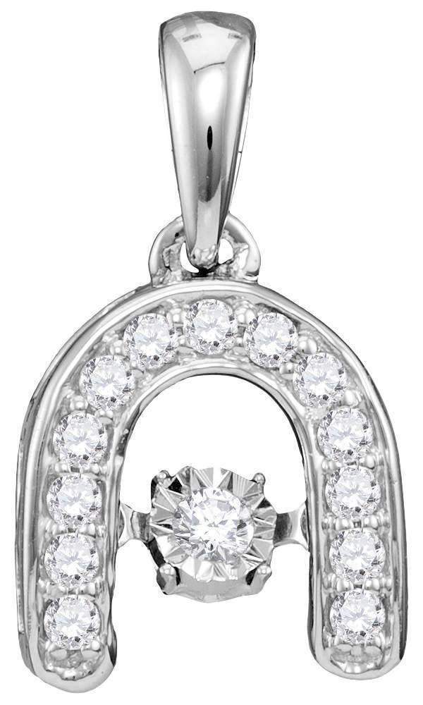 10kt White Gold Women's Round Diamond Moving Twinkle Solitaire Horseshoe Pendant 1-8 Cttw - FREE Shipping (US/CAN)-Gold & Diamond Pendants & Necklaces-JadeMoghul Inc.