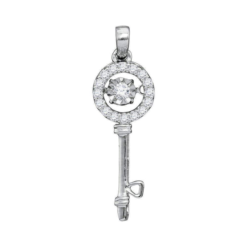 10kt White Gold Women's Round Diamond Moving Twinkle Solitaire Key Pendant 1-6 Cttw - FREE Shipping (US/CAN)-Gold & Diamond Pendants & Necklaces-JadeMoghul Inc.