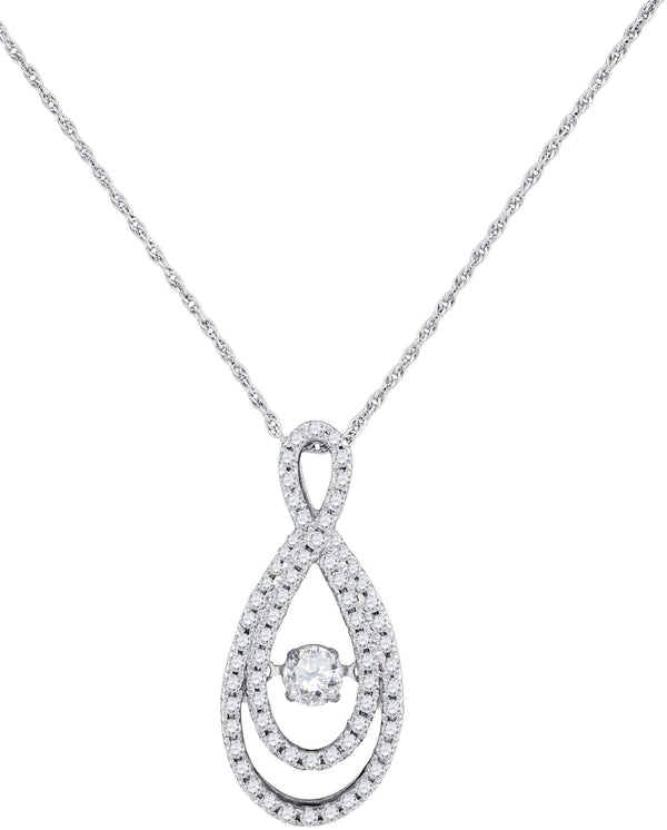 10kt White Gold Women's Round Diamond Moving Twinkle Solitaire Teardrop Pendant 3-4 Cttw - FREE Shipping (US/CAN)-Gold & Diamond Pendants & Necklaces-JadeMoghul Inc.