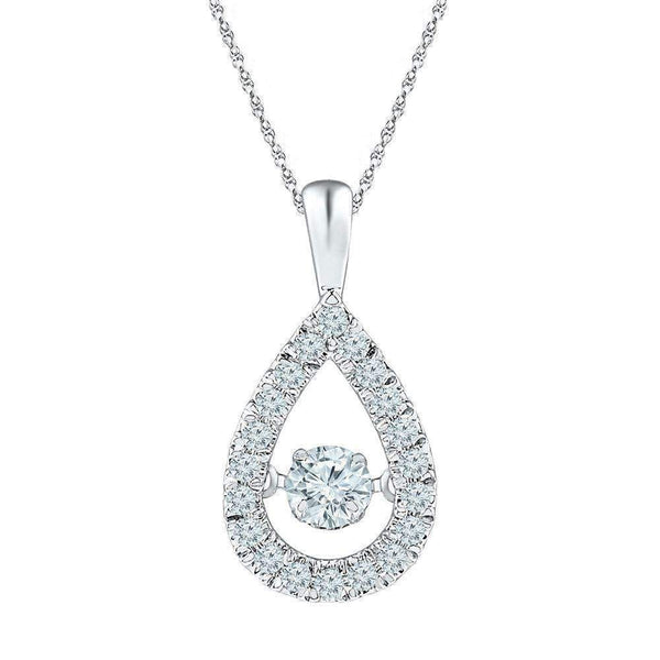 10kt White Gold Women's Round Diamond Moving Twinkle Solitaire Teardrop Pendant 3-8 Cttw - FREE Shipping (US/CAN)-Gold & Diamond Pendants & Necklaces-JadeMoghul Inc.