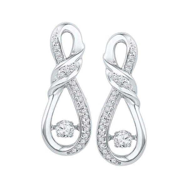 10kt White Gold Women's Round Diamond Moving Twinkle Solitaire Twist Ribbon Earrings 1-3 Cttw - FREE Shipping (US/CAN)-Gold & Diamond Earrings-JadeMoghul Inc.