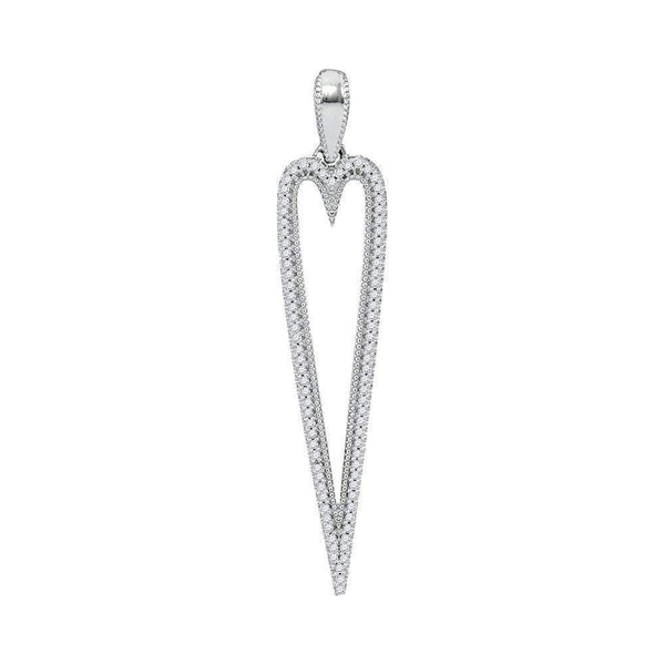 10kt White Gold Women's Round Diamond Narrow Heart Outline Pendant 1-5 Cttw - FREE Shipping (US/CAN)-Gold & Diamond Pendants & Necklaces-JadeMoghul Inc.