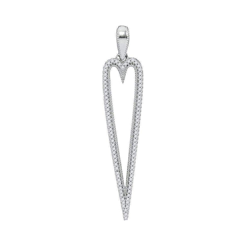 10kt White Gold Women's Round Diamond Narrow Heart Outline Pendant 1-5 Cttw - FREE Shipping (US/CAN)-Gold & Diamond Pendants & Necklaces-JadeMoghul Inc.