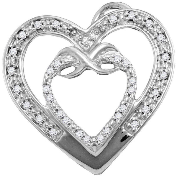 10kt White Gold Women's Round Diamond Nested Double Heart Love Pendant 1-10 Cttw - FREE Shipping (US/CAN)-Gold & Diamond Pendants & Necklaces-JadeMoghul Inc.