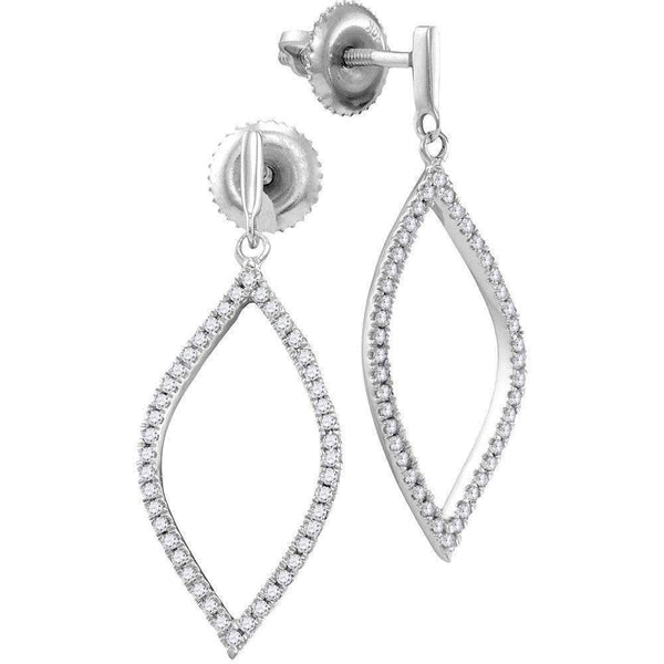 10kt White Gold Women's Round Diamond Oblong Oval Dangle Earrings 1-5 Cttw - FREE Shipping (USA/CAN)-Gold & Diamond Earrings-JadeMoghul Inc.