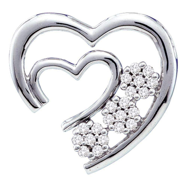 10kt White Gold Women's Round Diamond Open Double Heart Love Pendant 1-12 Cttw - FREE Shipping (US/CAN)-Gold & Diamond Pendants & Necklaces-JadeMoghul Inc.