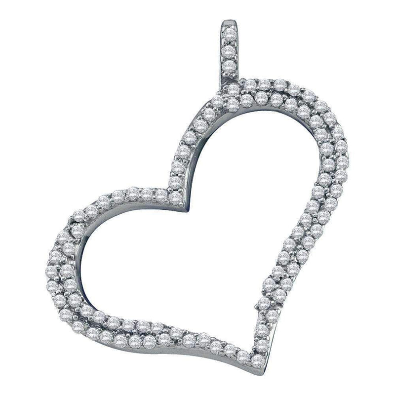 10kt White Gold Women's Round Diamond Outline Heart Pendant 1-3 Cttw - FREE Shipping (US/CAN)-Gold & Diamond Pendants & Necklaces-JadeMoghul Inc.