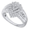 10kt White Gold Women's Round Diamond Oval Cluster Baguette Accent Ring 1.00 Cttw - FREE Shipping (US/CAN)-Gold & Diamond Cluster Rings-5-JadeMoghul Inc.