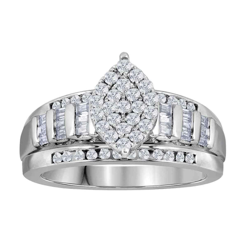 10kt White Gold Women's Round Diamond Oval Cluster Bridal Wedding Engagement Ring 1.00 Cttw - FREE Shipping (US/CAN)-Gold & Diamond Engagement & Anniversary Rings-5.5-JadeMoghul Inc.