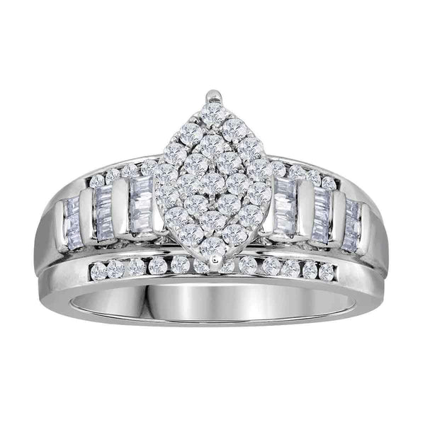 10kt White Gold Women's Round Diamond Oval Cluster Bridal Wedding Engagement Ring 1.00 Cttw - FREE Shipping (US/CAN)-Gold & Diamond Engagement & Anniversary Rings-5.5-JadeMoghul Inc.
